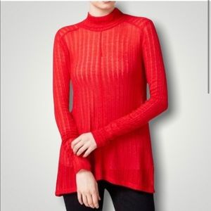 NWT-LUCKY BRAND Red Ribbed Slit Back Turtleneck